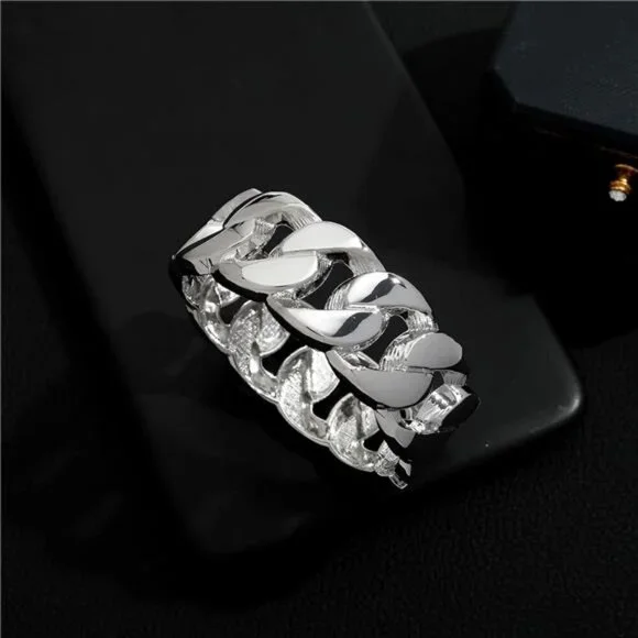 Chunky Silver Tone Bangle Bracelets for Women Thick Wide Hinged Cuff Bracelet - Picture 3 of 7